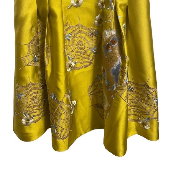 ESME VIE Silk Blend Yellow Gold Sleeveless Embroidered Dress Size 8 - Picture 6 of 10